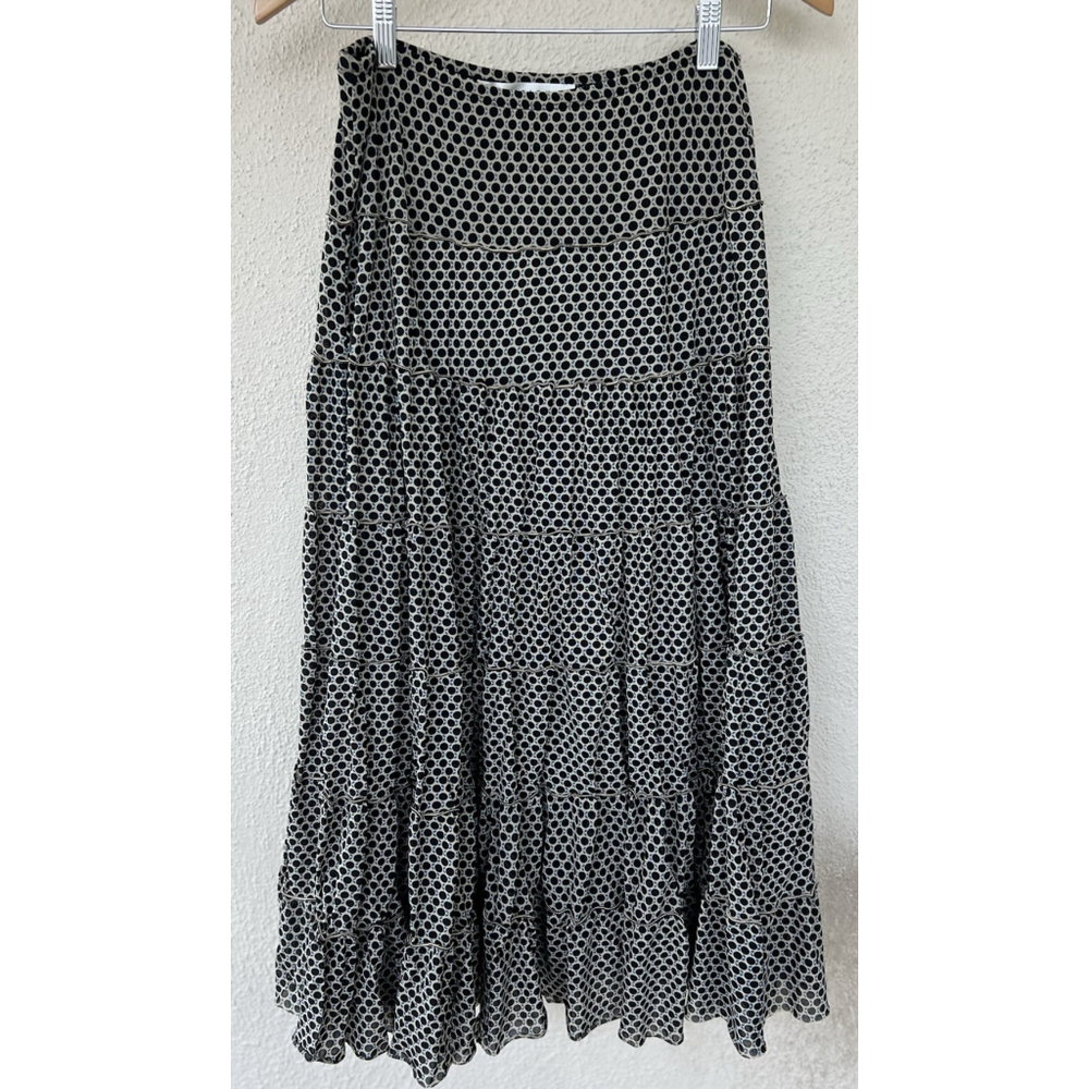 VTG Studio M Black Polka Dot Tiered Maxi Skirt Ruffles S Teacher Fairy Grunge